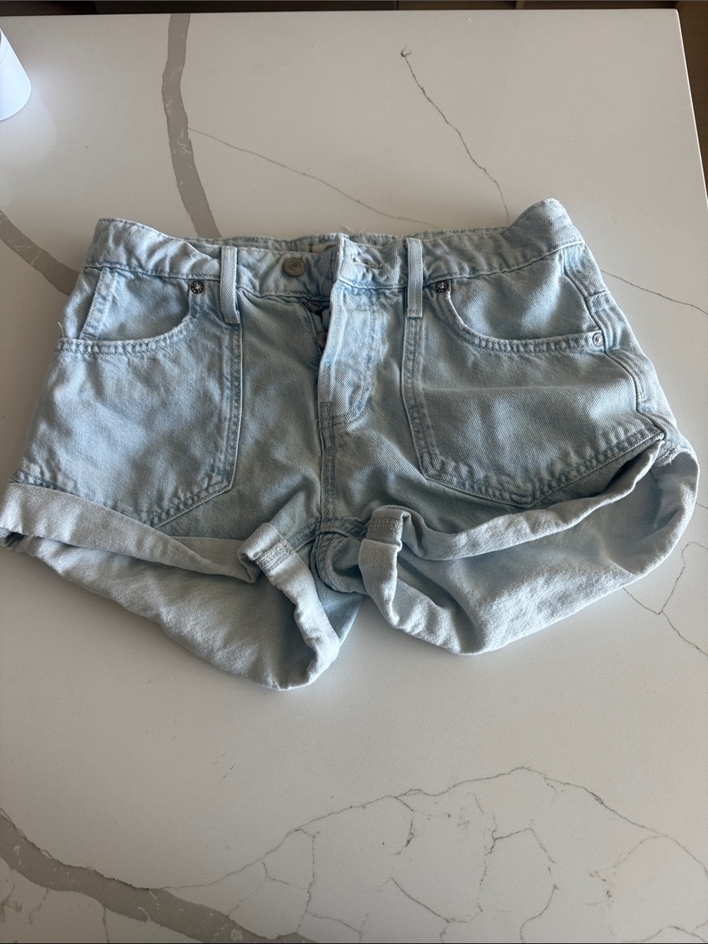Free People Pale Blue Rolled Hem Denim Shorts